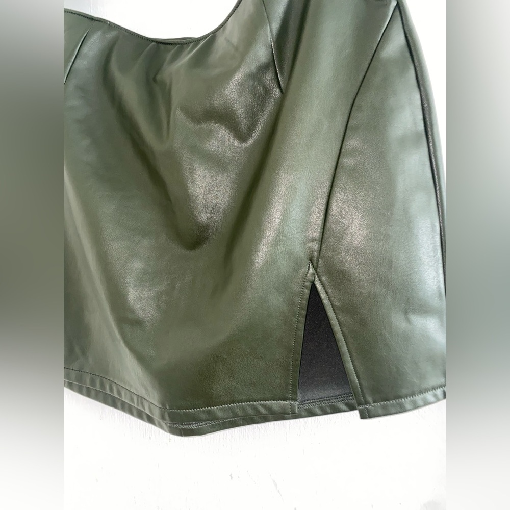 Olive Green Vegan Leather Miniskirt